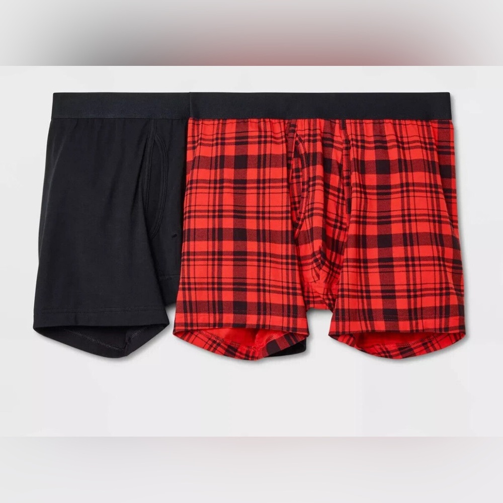 Sz M 32/34 Goodfellow & Co Men's Boxer Briefs 2pk red black / black